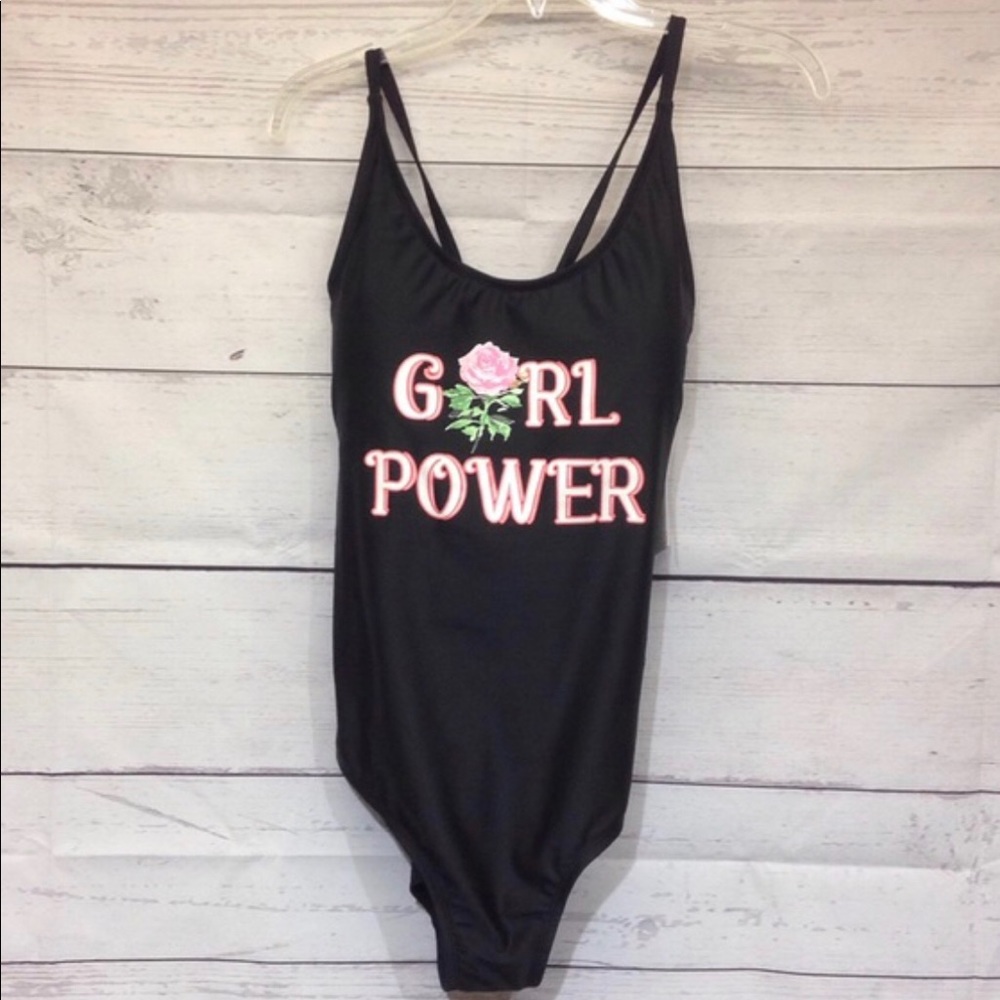 Blu C Girl Power One Pc Swimsuit Size 1X Black
